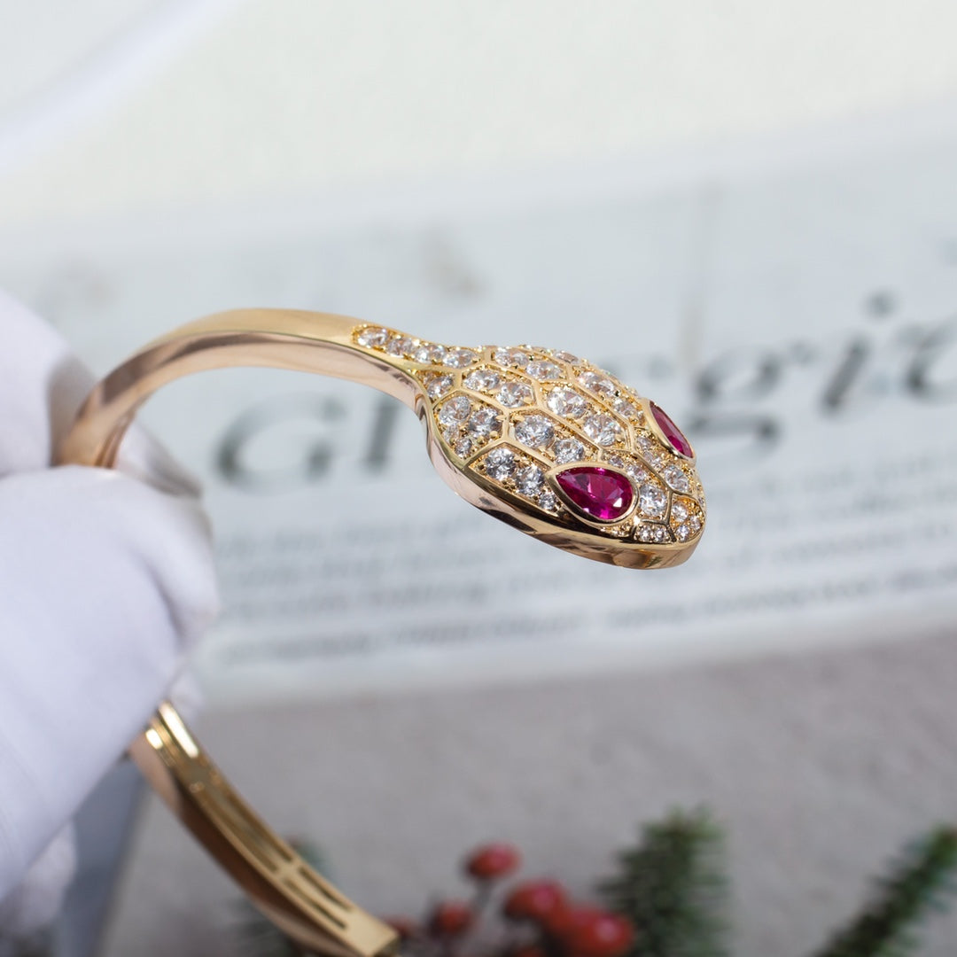 [✨ROSE✨]SERPENTI BRACELET PINK GOLD DIAMOND DOUBLE SNAKE