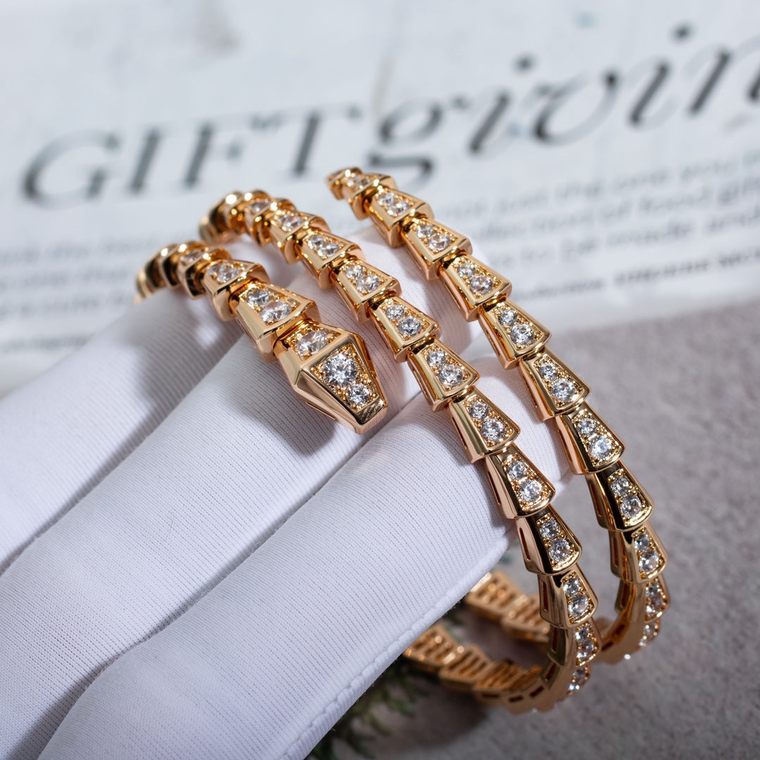 [✨ROSE✨]SERPENTI BRACELET PINK GOLD DIAMOND DOUBLE ROW