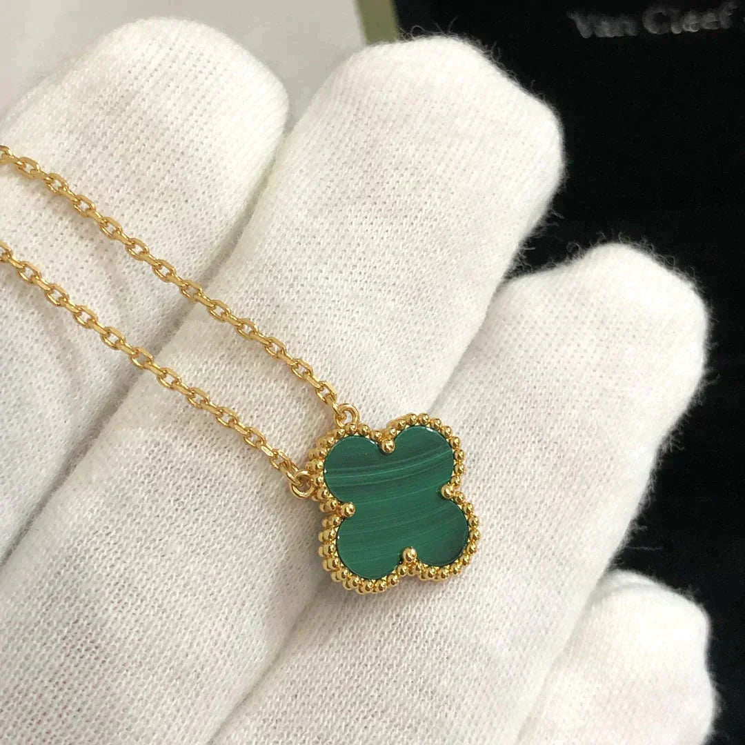 [✨ROSE✨]CLOVER 15MM MALACHITE SINGLE FLOWER  NECKLACE