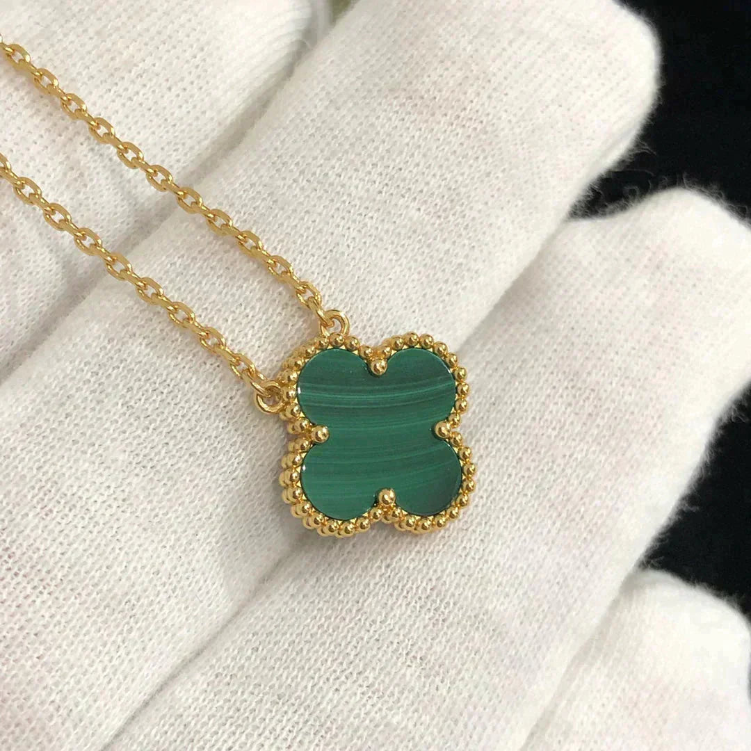[✨ROSE✨]CLOVER 15MM MALACHITE SINGLE FLOWER  NECKLACE