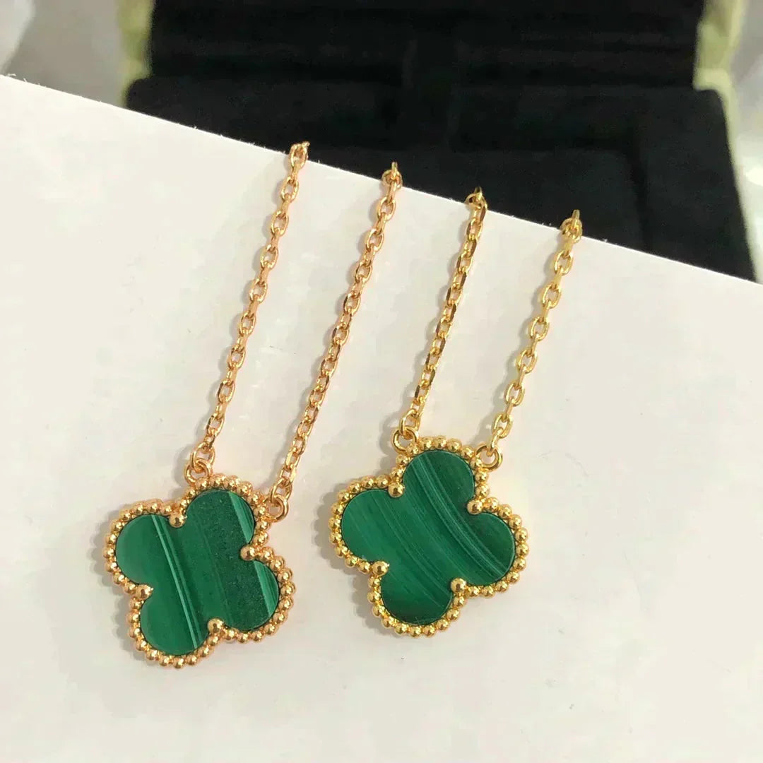 [✨ROSE✨]CLOVER 15MM MALACHITE SINGLE FLOWER  NECKLACE