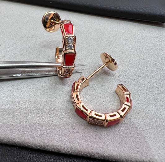 [✨ROSE✨]SERPENTI CARNELIAN PINK GOLD EARRINGS