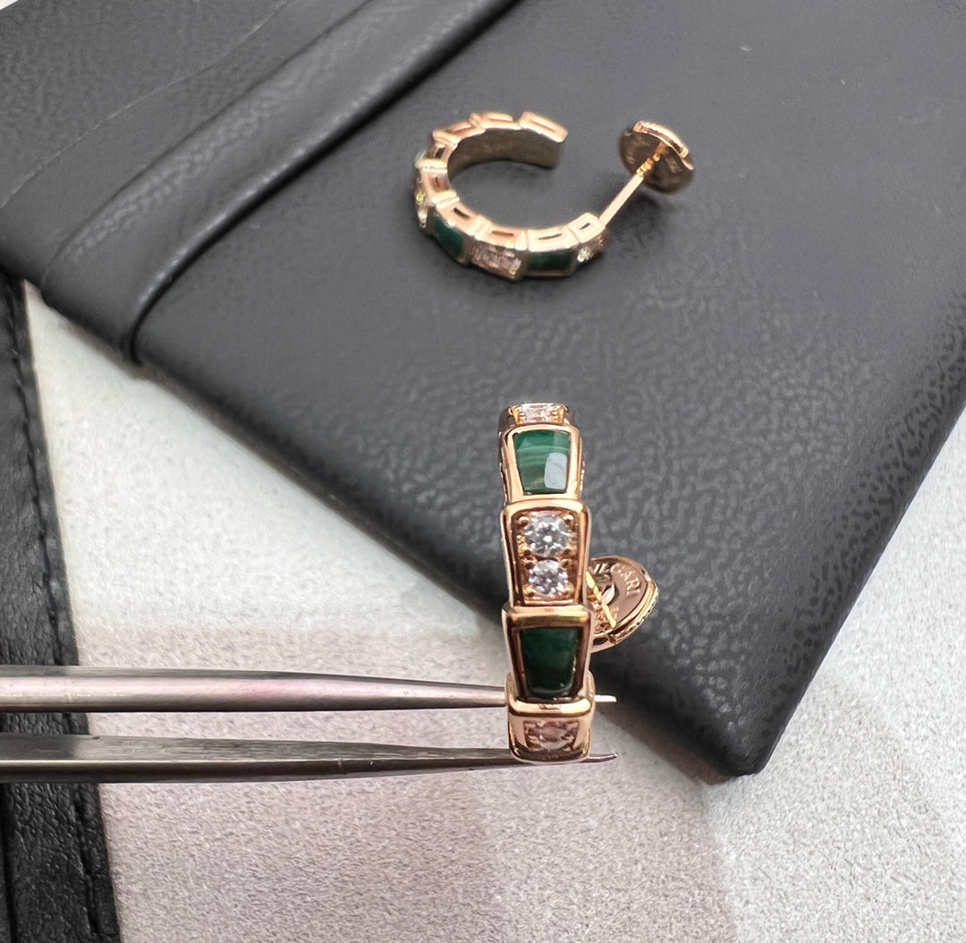 [✨ROSE✨]SERPENTI MALACHITE PINK GOLD EARRINGS