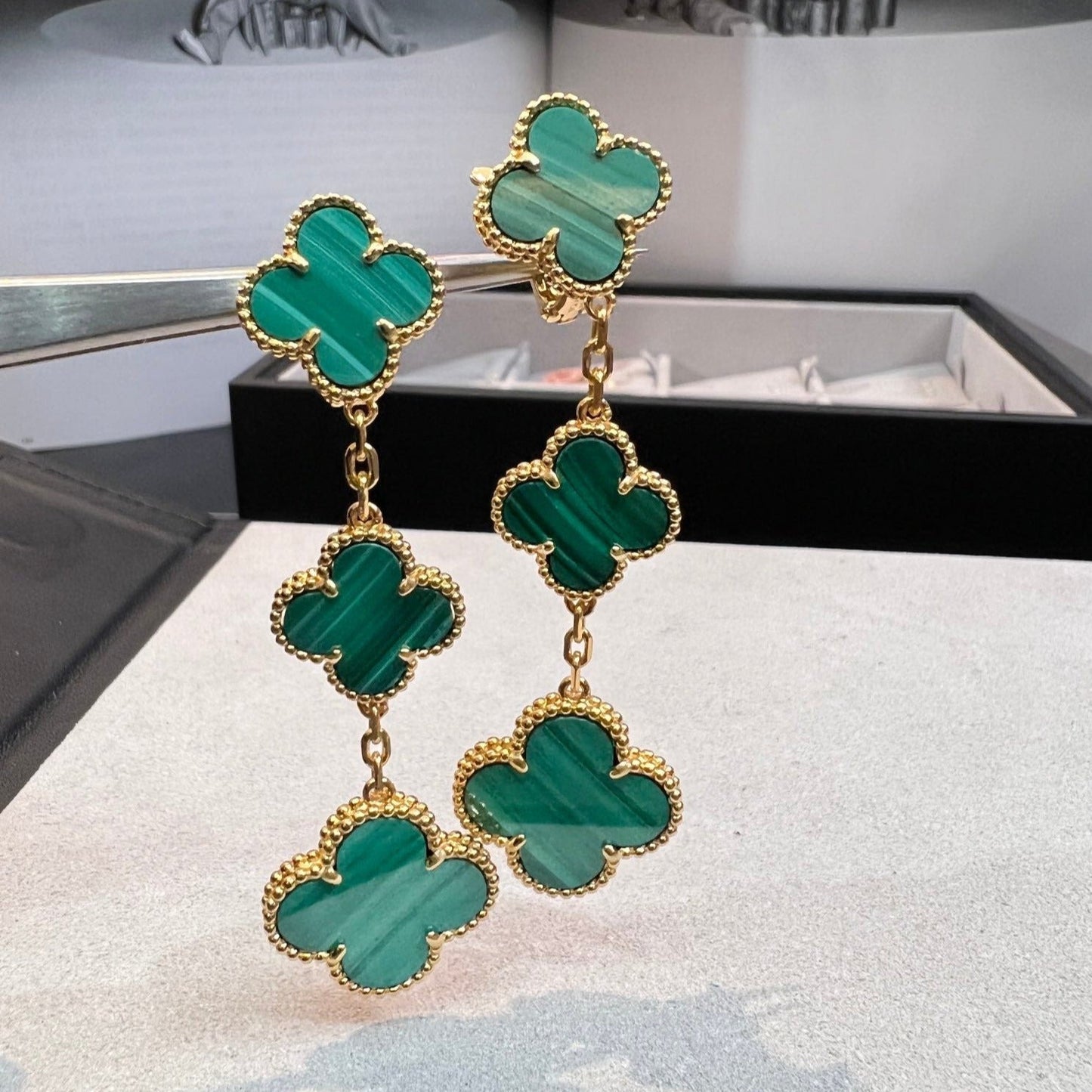 [✨ROSE✨]CLOVER MALACHITE 3 MOTIFS GOLD