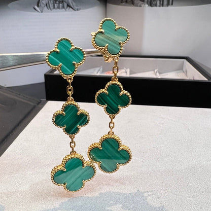 [✨ROSE✨]CLOVER MALACHITE 3 MOTIFS GOLD