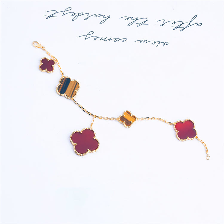 [✨ROSE✨]CLOVER BRACELET 5 MOTIFS CARNELIAN TIGER EYE
