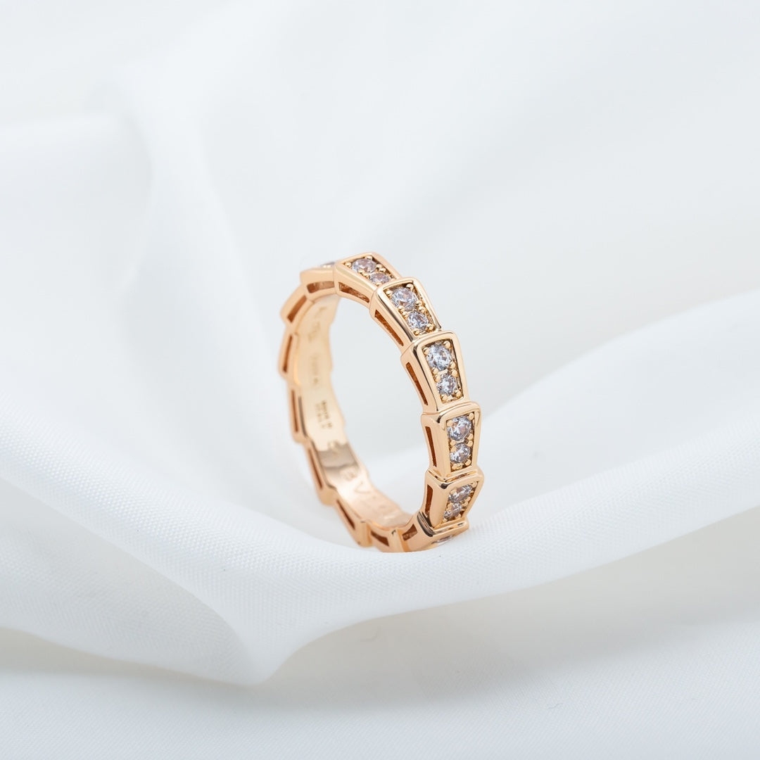 [✨ROSE✨]SERPENTI RING PINK GOLD DIAMOND PAVED 3MM
