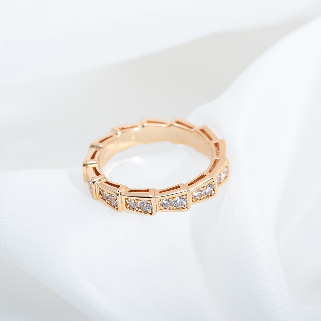 [✨ROSE✨]SERPENTI RING PINK GOLD DIAMOND PAVED 3MM