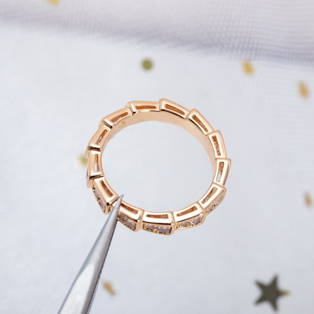 [✨ROSE✨]SERPENTI RING PINK GOLD DIAMOND PAVED 3MM