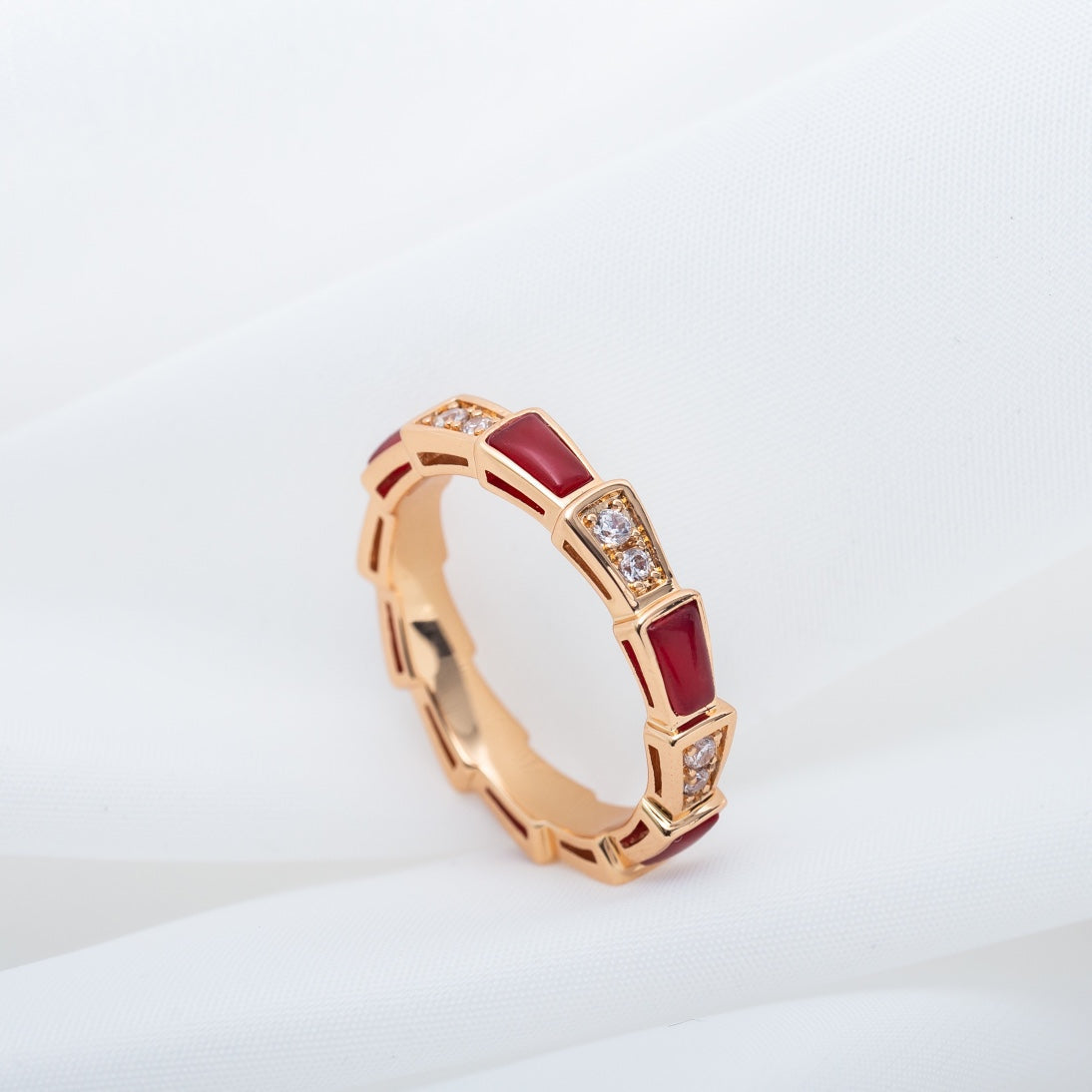 [✨ROSE✨]SERPENTI RING PINK GOLD CARNELIAN DIAMOND 3MM