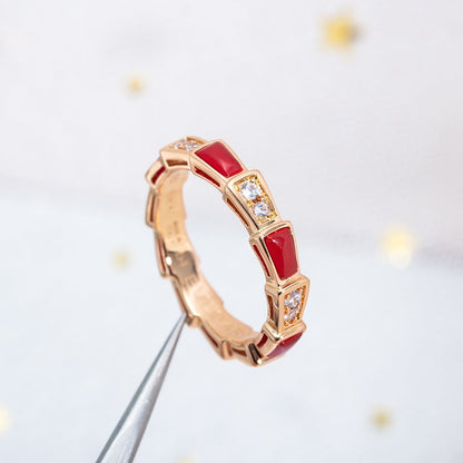 [✨ROSE✨]SERPENTI RING PINK GOLD CARNELIAN DIAMOND 3MM