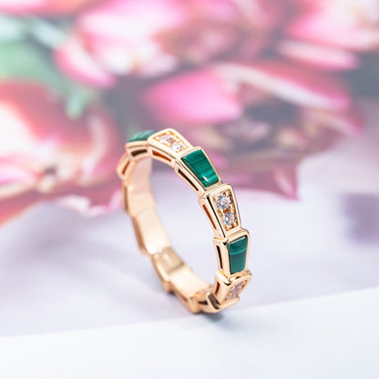 [✨ROSE✨]SERPENTI RING PINK GOLD MALACHITE DIAMOND 3MM