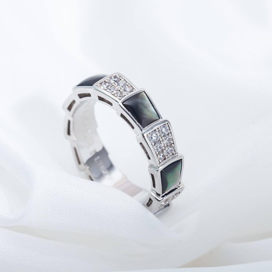[✨ROSE✨]SERPENTI RING SILVER DIAMOND BLACK MOP 4MM