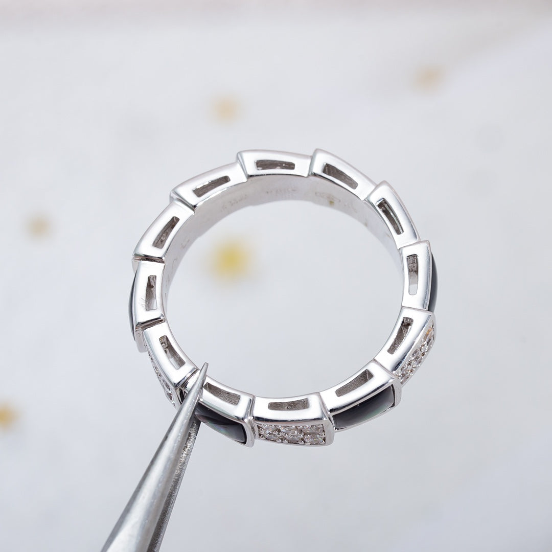 [✨ROSE✨]SERPENTI RING SILVER DIAMOND BLACK MOP 4MM