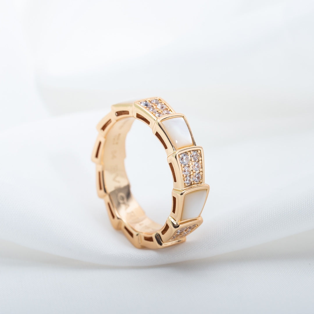 [✨ROSE✨]SERPENTI RING PINK GOLD MOP DIAMOND PAVED 4MM