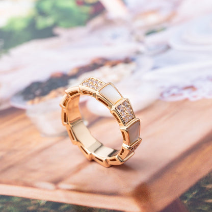 [✨ROSE✨]SERPENTI RING PINK GOLD MOP DIAMOND PAVED 4MM