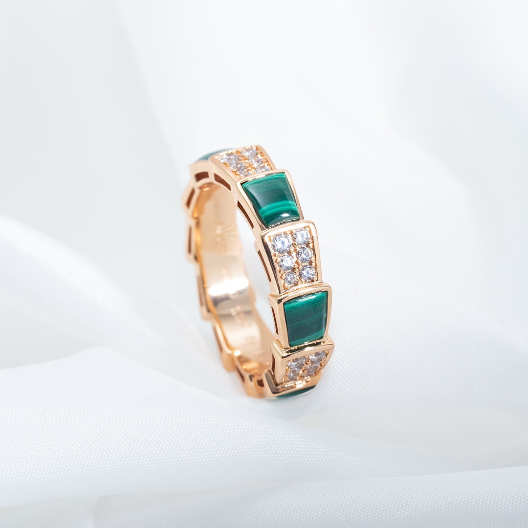 [✨ROSE✨]SERPENTI RING PINK GOLD MALACHITE DIAMOND PAVED 4MM