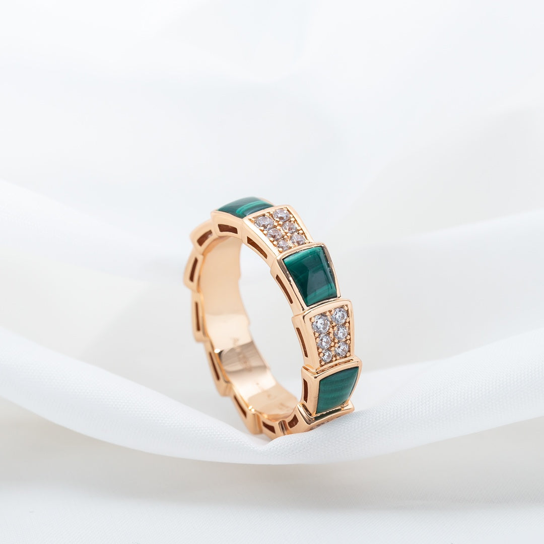 [✨ROSE✨]SERPENTI RING PINK GOLD MALACHITE DIAMOND PAVED 4MM