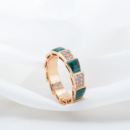 [✨ROSE✨]SERPENTI RING PINK GOLD MALACHITE DIAMOND PAVED 4MM