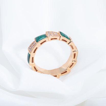 [✨ROSE✨]SERPENTI RING PINK GOLD MALACHITE DIAMOND PAVED 4MM