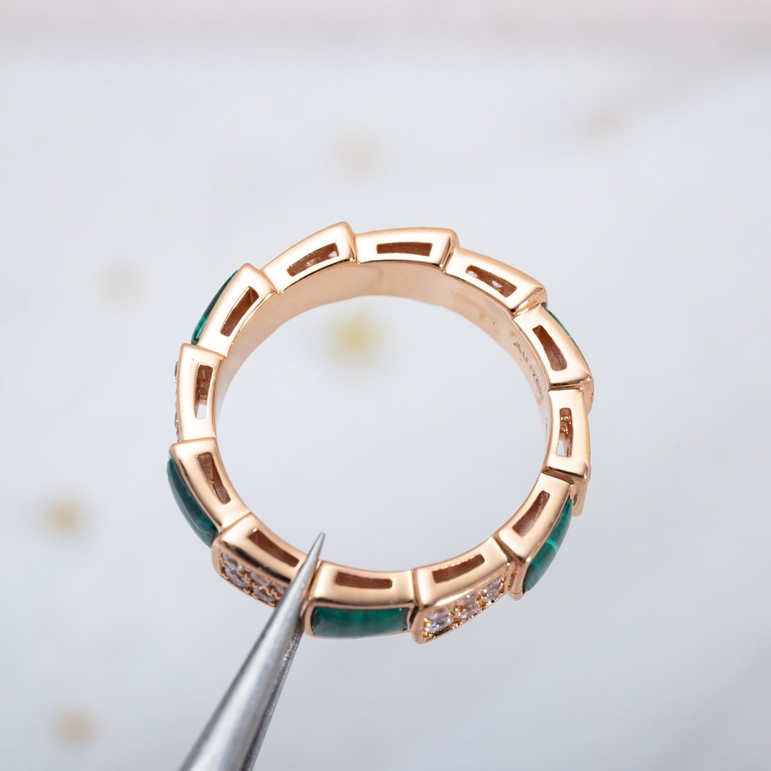 [✨ROSE✨]SERPENTI RING PINK GOLD MALACHITE DIAMOND PAVED 4MM