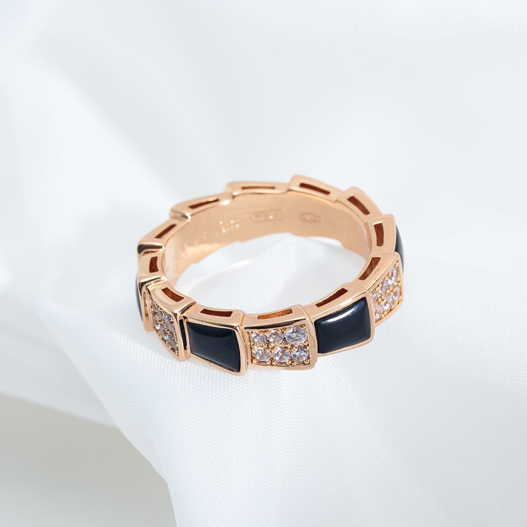 [✨ROSE✨]SERPENTI RING PINK GOLD BLACK MOP DIAMOND PAVED 4MM