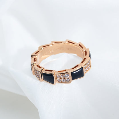 [✨ROSE✨]SERPENTI RING PINK GOLD BLACK MOP DIAMOND PAVED 4MM