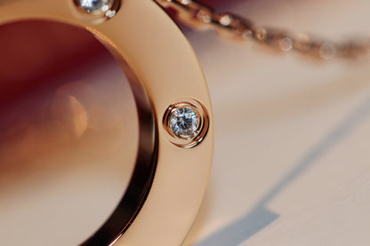 [✨ROSE✨]LOVE NECKLACE 16MM 6 DIAMONDS PINK GOLD