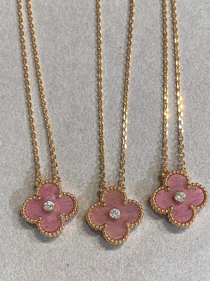 [✨ROSE✨]CLOVER 15MM DIAMOND RHODONITE NECKLACE