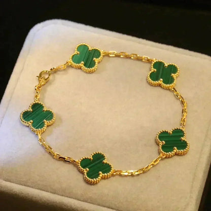 [✨ROSE✨]CLOVER 5 MOTIFS MALACHITE BRACELET