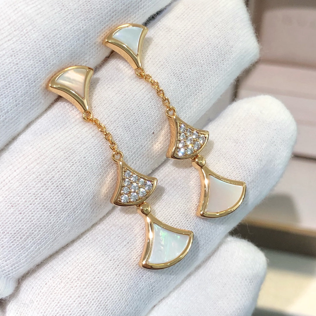 [✨ROSE✨]DREAM EARRINGS 3 MOTIFS DIAMOND MOP PINK GOLD