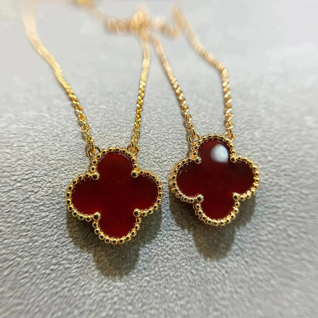 [✨ROSE✨]CLOVER 15MM CARNELIAN SINGLE FLOWER NECKLACE