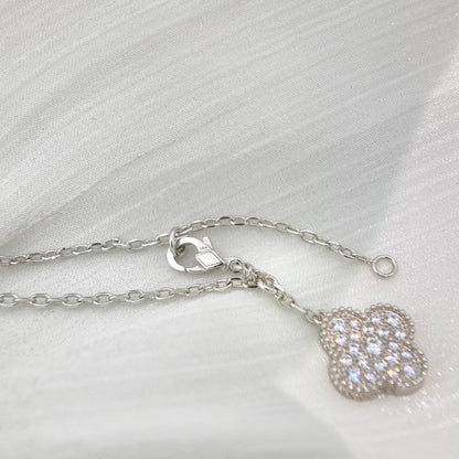[✨ROSE✨]CLOVER 5 MOTIFS SILVER DIAMONDS NECKLACE