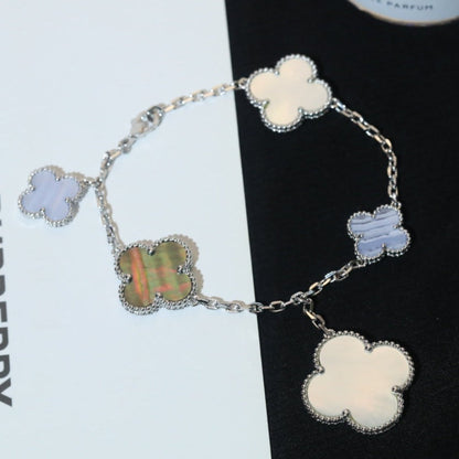 [✨ROSE✨]CLOVER BRACELET 5 MOTIFS MOP CHALCEDONY SILVER