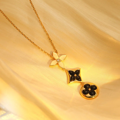 [✨ROSE✨]STAR AND SUN ONYX PINK GOLD NECKLACE