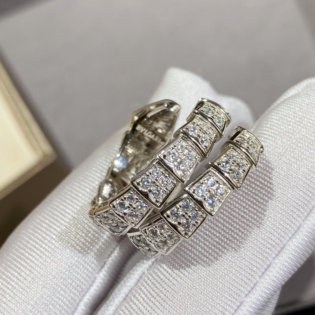 [✨ROSE✨]SERPENTI DOUBLE RING SILVER DIAMOND PAVED