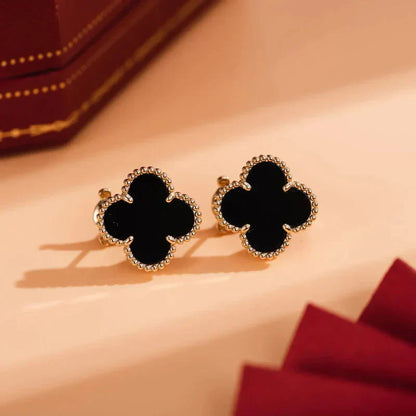 [✨ROSE✨]CLOVER MEDIUM 1 MOTIFS  ONYX STUD EARRINGS