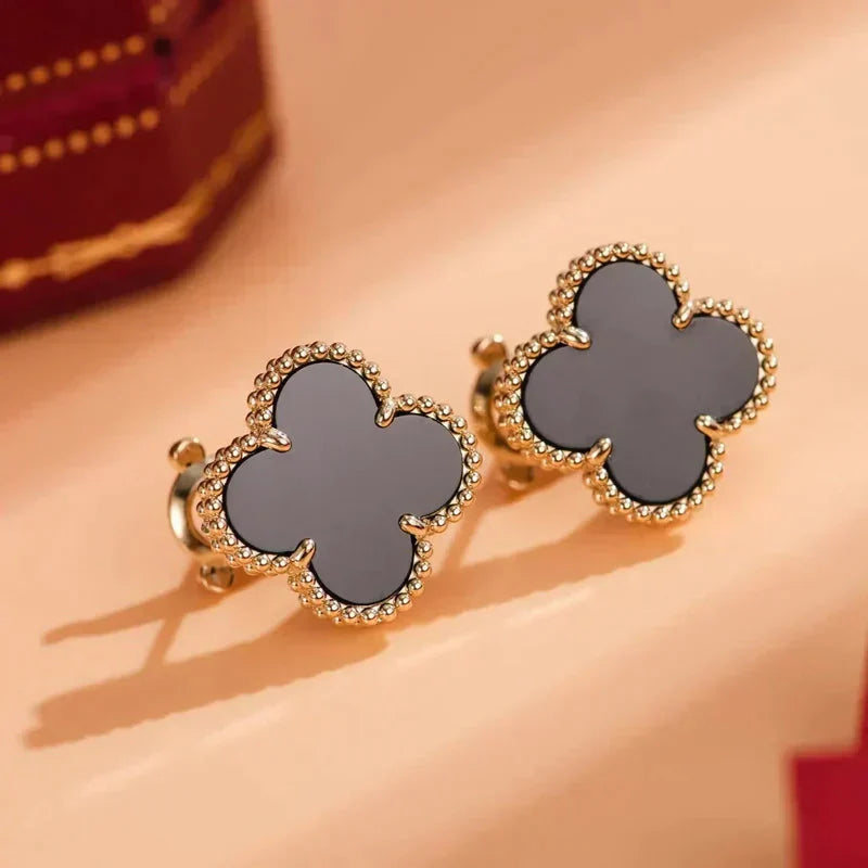 [✨ROSE✨]CLOVER MEDIUM 1 MOTIFS  ONYX STUD EARRINGS
