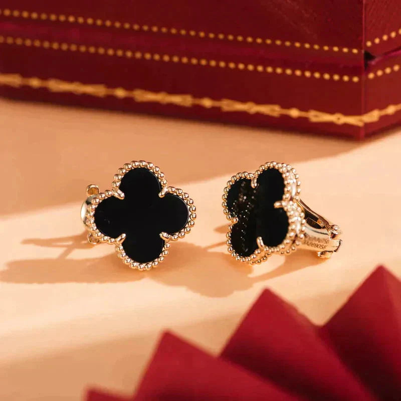 [✨ROSE✨]CLOVER MEDIUM 1 MOTIFS  ONYX STUD EARRINGS