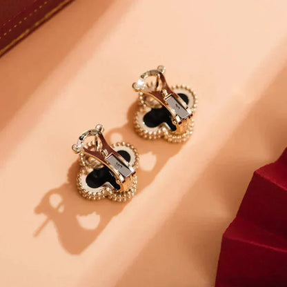 [✨ROSE✨]CLOVER MEDIUM 1 MOTIFS  ONYX STUD EARRINGS