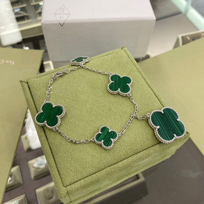 [✨ROSE✨]CLOVER 5 MOTIFS SIVLER MALACHITE BRACELET