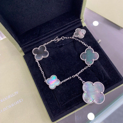 [✨ROSE✨]CLOVER 5 MOTIFS SIVLER DARK MOP BRACELET