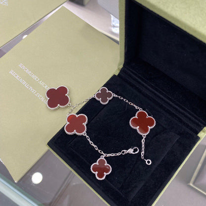 [✨ROSE✨]CLOVER 5 MOTIFS SIVLER CARNELIAN BRACELET