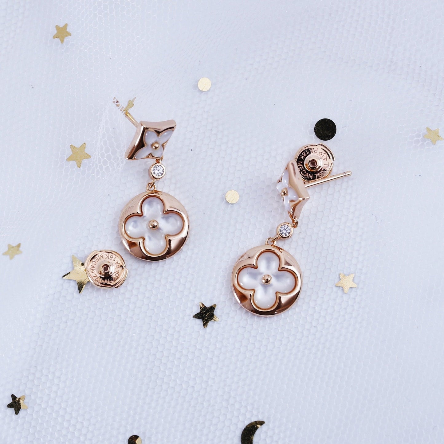 [✨ROSE✨]STAR AND SUN PINK GOLD MOP DROP EARRINGS