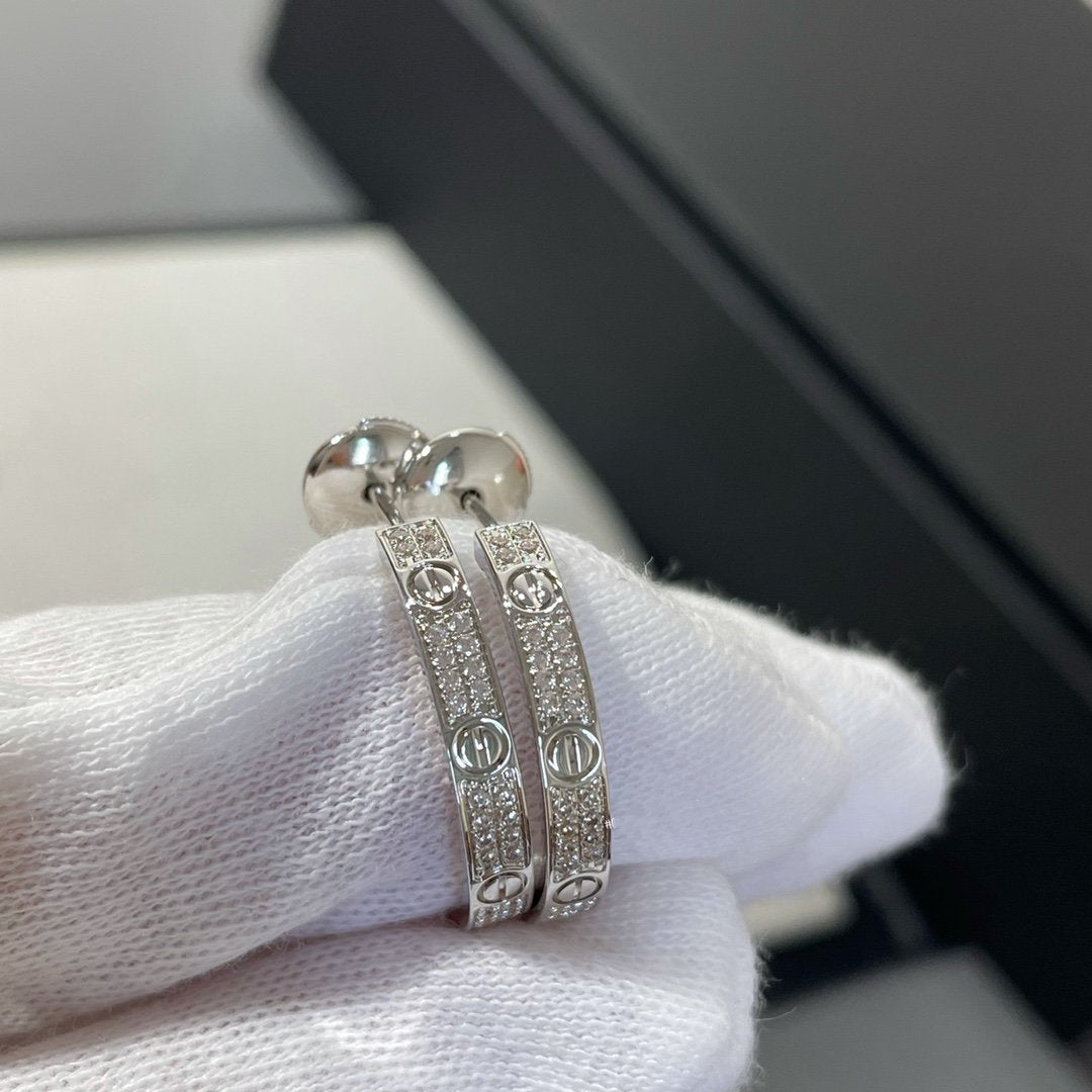 [✨ROSE✨]LOVE DIAMOND SILVER HOOP EARRINGS