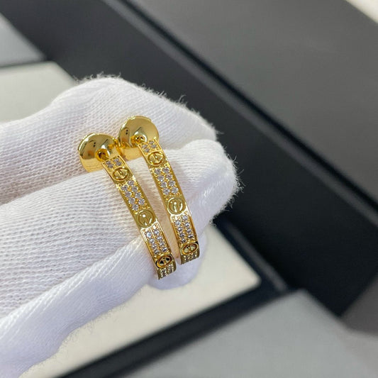 [✨ROSE✨]LOVE DIAMOND GOLD HOOP EARRINGS
