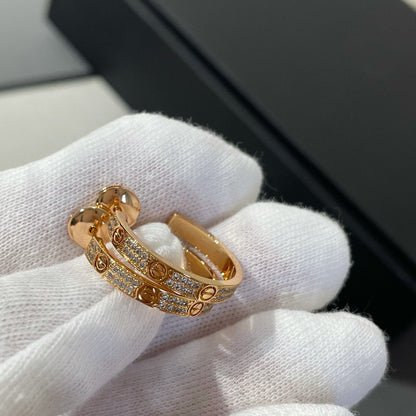 [✨ROSE✨]LOVE DIAMOND PINK GOLD HOOP EARRINGS