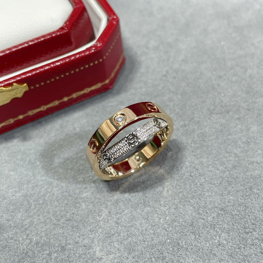 [✨ROSE✨]LOVE PINK GOLD SILVER DIAMOND DOUBLE RING
