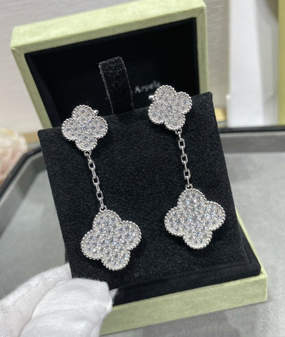 [✨ROSE✨]CLOVER 2 MOTIFS DIAMOND PAVED SILVER EARRINGS