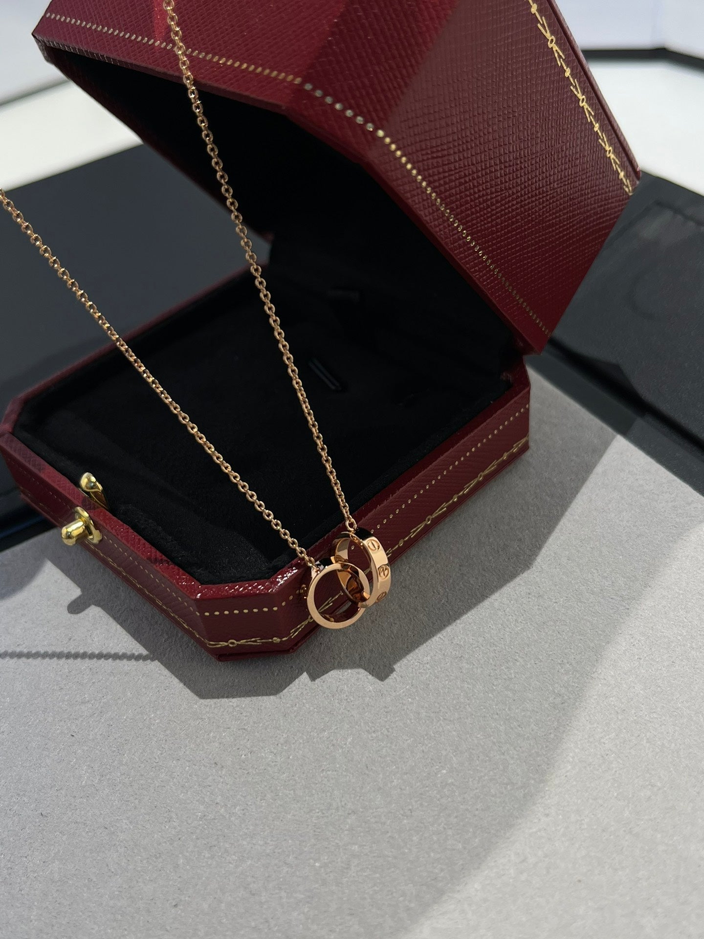 [✨ROSE✨]LOVE NECKLACE DOUBLE RING PINK GOLD